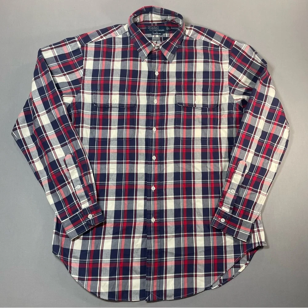 Polo Ralph Lauren VINTAGE Classic Fit Plaid Button Down Shirt - Mens Large